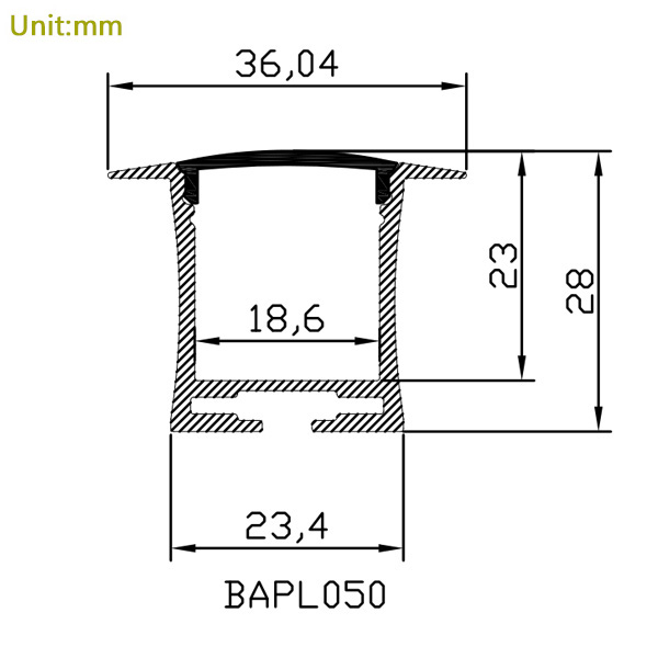 BAPL050 Aluminum Profile - Inner Width 18mm(0.70inch) - LED Strip Anodizing Extrusion Channel